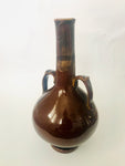 Double Handled Brown Pottery Stem Vase