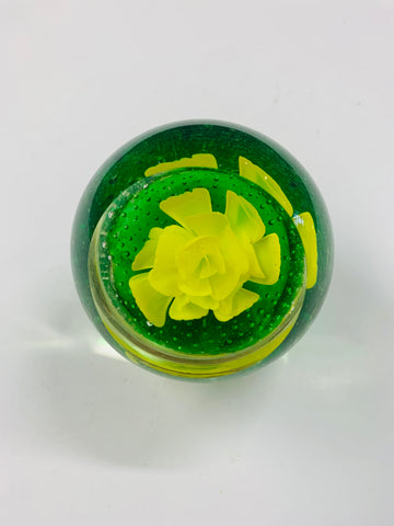 Vintage yellow flower glass paperweight