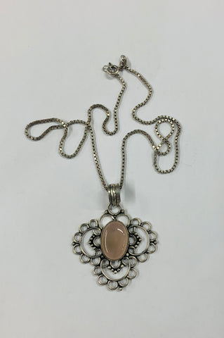 Sterling silver pink quartz stone pendant on silver chain