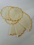 White round Napkins and Coasters with Yellow Edging