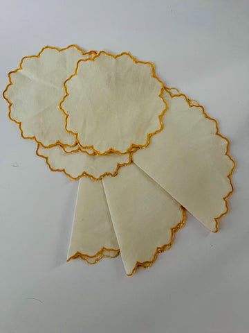 White round Napkins and Coasters with Yellow Edging