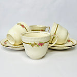 Set of Four Johnson Bros Cup and Saucers with Pink Roses