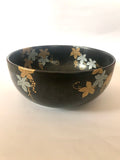 Hand Painted Oriental Black Bowl with Gold and Silver Leaves