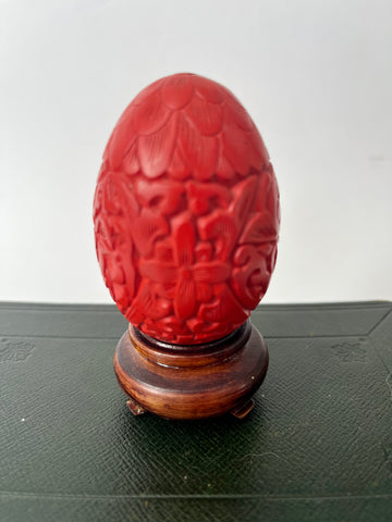 Red Craved Resin Egg with Stand