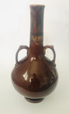 Double Handled Brown Pottery Stem Vase