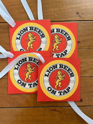 Bespoke Beer Gift Tags Set of Four Lion Red