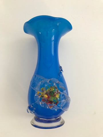 Bright Blue Art Glass Tulip Vase