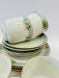 Set of Five China Trios with Blue Rim and Flowers