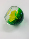 Vintage yellow flower glass paperweight