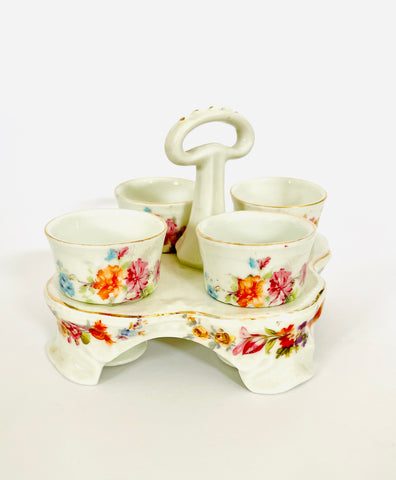 Fine Floral China Egg Cup and Egg Cup Holder