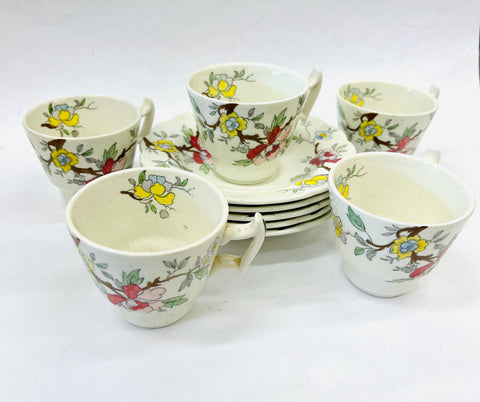 Booths “Chinese Tree” Set of Five Cups and Saucers