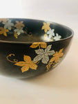 Hand Painted Oriental Black Bowl with Gold and Silver Leaves