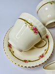 Set of Four Johnson Bros Cup and Saucers with Pink Roses