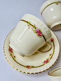 Set of Four Johnson Bros Cup and Saucers with Pink Roses