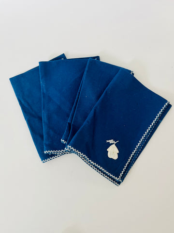 Blue Napkin with White Embroidery
