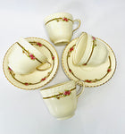 Set of Four Johnson Bros Cup and Saucers with Pink Roses