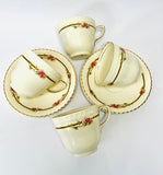 Set of Four Johnson Bros Cup and Saucers with Pink Roses