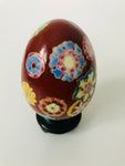 Ceramic Asian Burgundy Egg with Oriental Flower Design